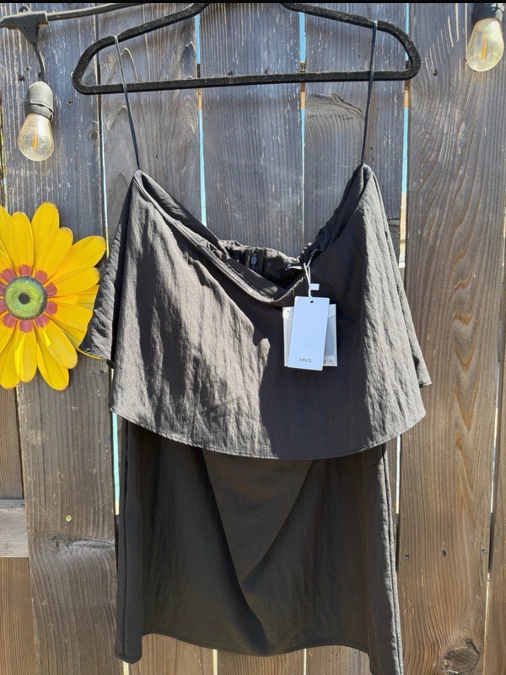 MANGO Black Lyocell Ruffle Mini Dress XL NWT